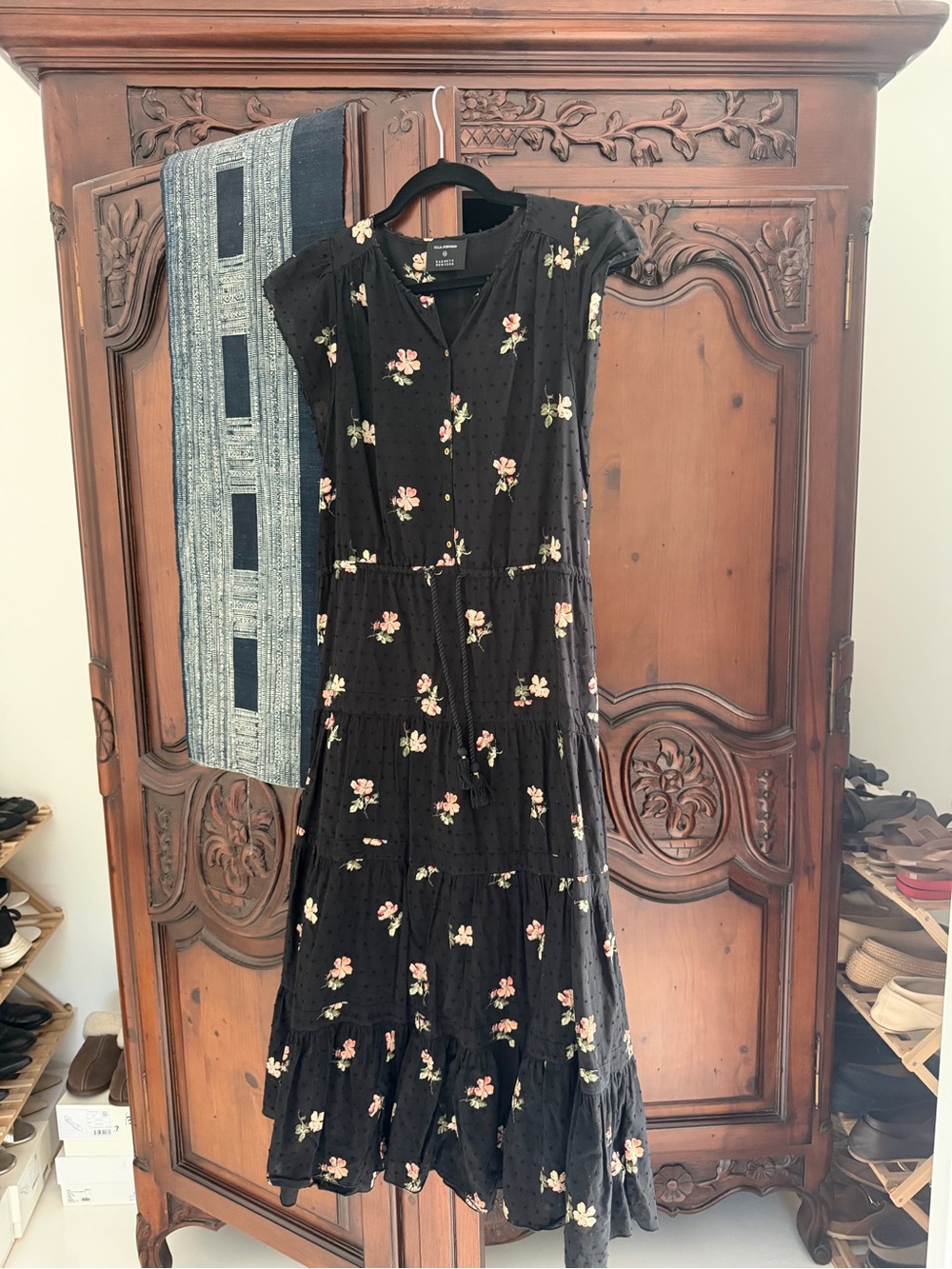 Ulla Johnson Black Floral Maxi Dress with Pink & Cream Blooms